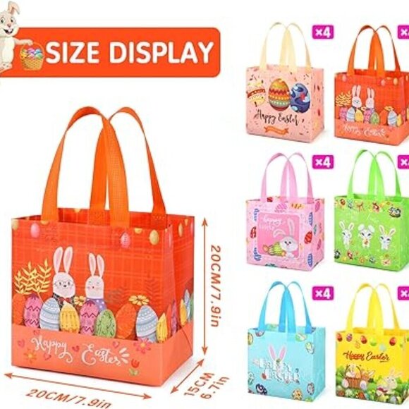 24 Pcs Easter Bags Kid Baskets with Handle, Reusable Gift Tote Bag / BRAND NEW - Picture 4 of 4